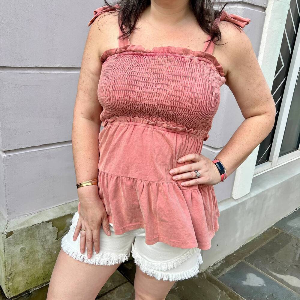 NEW HEYSON washed smocked bust tiered ruffle top in pink